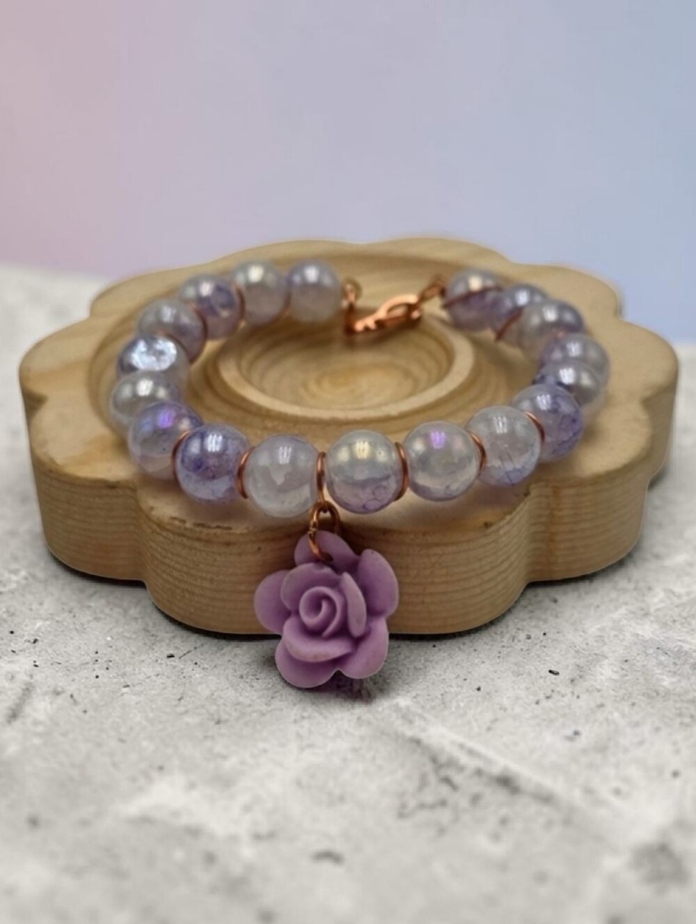 Handmade wirewrapped Elegant Purple Rose Bracelet